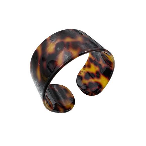 Vintage Faux Tortoise Shell & Rhinestones Wide Acrylic Cuff Bracelet - Picture 2 of 3